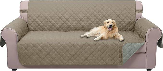 U-NICE HOME Reversible Sofa Cover Couch Cover for Dogs, Khaki/Light Grey | 68''Sofa Mat Washable, Pet Friendly, Elastic Straps, Water Repellent, Furniture Protector for 3 Cushion Couch by U-NICEHOME