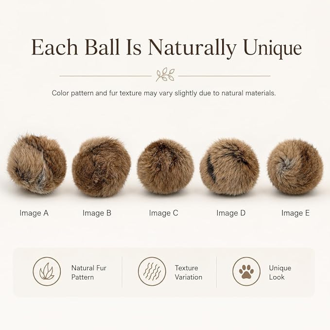 Rabbit Fur Ball Cat Toy, 10cm Natural Rabbit Fur Catnip Silvervine Gall Fruit Toy, Soft Scented Interactive Cat Ball for Indoor Cats & Kittens, Batting Chasing Rolling Play - Image 4