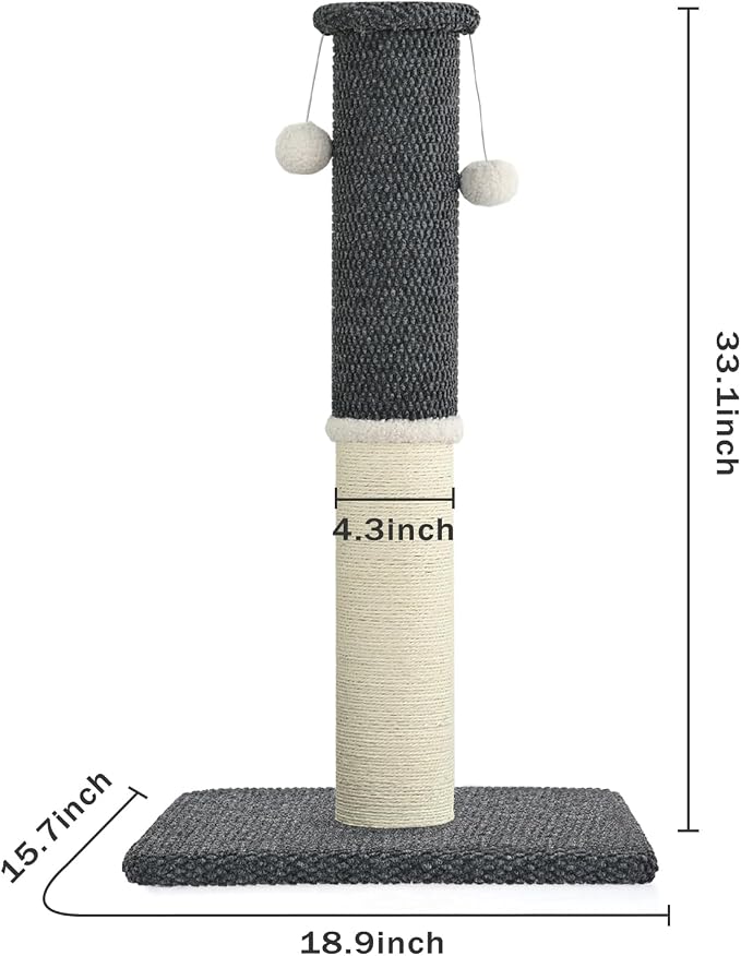Made4Pets Tall Cat Scratching Post with Sisal & Carpet for Indoor Cats, 33" | Cat Scratcher with Wide Stable Base, Interactive Hanging Toys, Ideal for Adult Cats, Large Breeds and Full-Body Stretching - Image 6