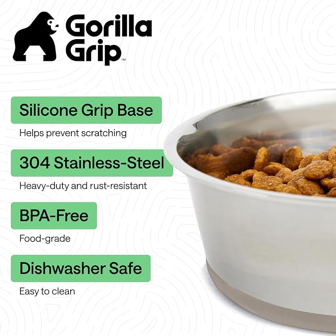 GORILLA GRIP Dog Bowls, Food Grade Stainless Steel, Set of 2, 6 Cup, Beige | 304 Stainless Steel Pet Feeding Bowls Hold 48 fl oz Each, Dishwasher Safe, Rust Resistant, BPA Free Rubber Base - Image 2