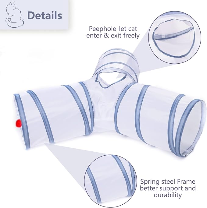Cat Tunnel, Collapsible Tube with 1 Play Ball Toys, 3 Ways Tunnels for Indoor Cats, Puppy, Kitty, Kitten, Rabbit (White and Gray) - Image 4