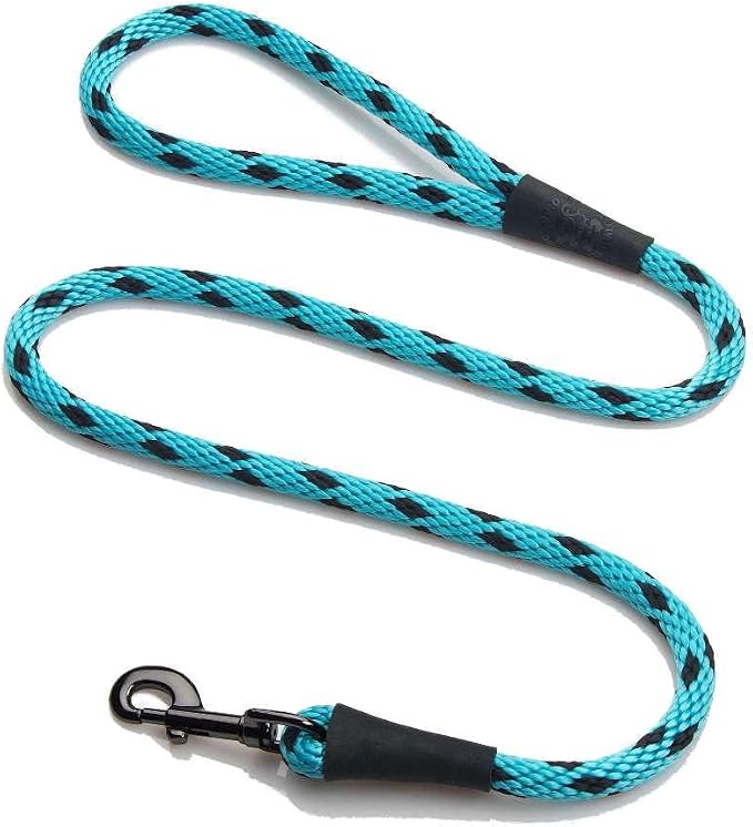 Mendota Pet Snap Leash - British-Style Braided Dog Lead, Made in The USA - Black Ice Turquoise, 1/2 in x 6 ft - for Large Breeds by MendotaPet