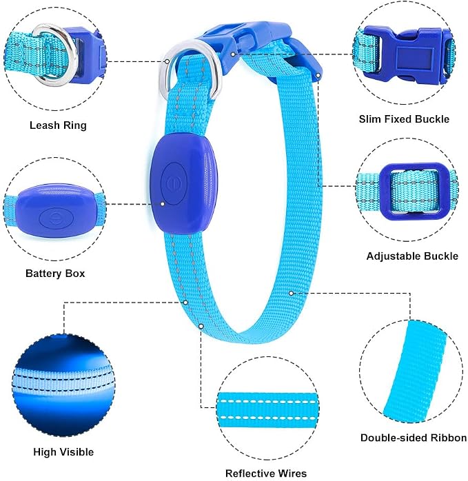 Light Up Dog Collar for Small Dogs, LED Dog Collar Rechargeable Safety Dog Lights, Fully Adjustable Glow in The Dark Dog Collar Light for Night Walking & Camping (X-Small, Blue) - Image 2