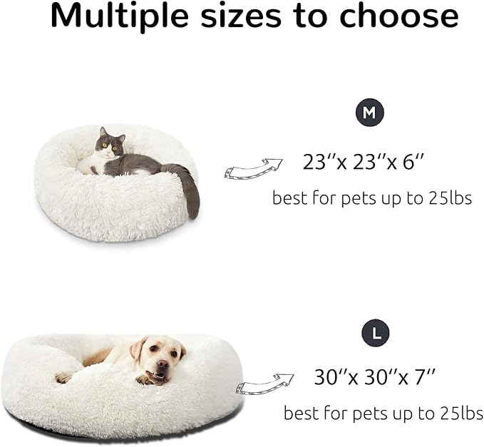 HACHIKITTY Calming Donut Cuddler Dog Bed, Round Fluffy Pet Bed for Large Dogs,Washable, Large, White, 30'' - Image 3