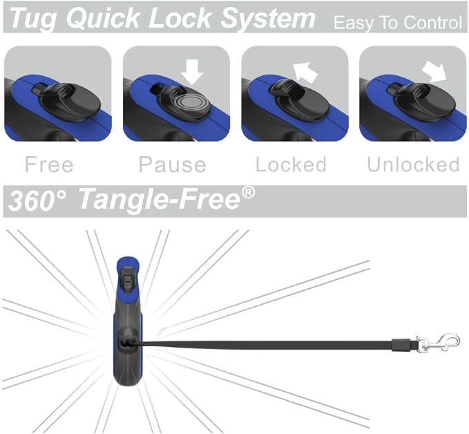 TUG Original Retractable Dog Leash, 16 ft (Medium, Blue) | 360° Tangle-Free Retraction, 16 ft Tape, Quick Thumb Lock, Anti-Slip Handle, For Dogs Under 55 lbs - Image 5