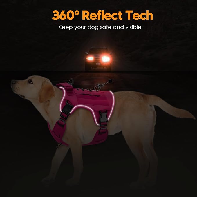 Heavy-Duty Tactical Dog Harness for Large Dogs, No Pull Adjustable Reflective Pet Vest with Molle System, K9 Military-Grade Control for Service Training, Outdoor & 10+ Breeds, Hot Pink, Large - Image 5