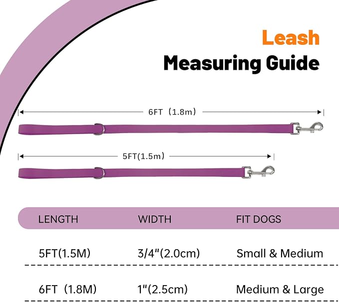 Waterproof Dog Leash, 5/6 FT Durable Odor-Proof Dog Leashes with Strong Metal Hooks Fits Small Medium or Large Dogs (Purple, 6FT - 1 inch Width) - Image 4