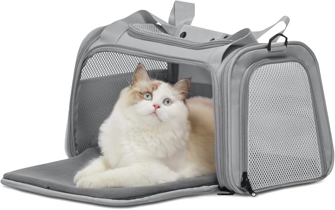 PETSFIT Cat Carrier, Grey, Small and Medium Cats Under 12 Lbs | Airline Approved, Soft Carrier, Soft Cat Travel Bag, Kitten Carrier with Extendable Mat - Image 9