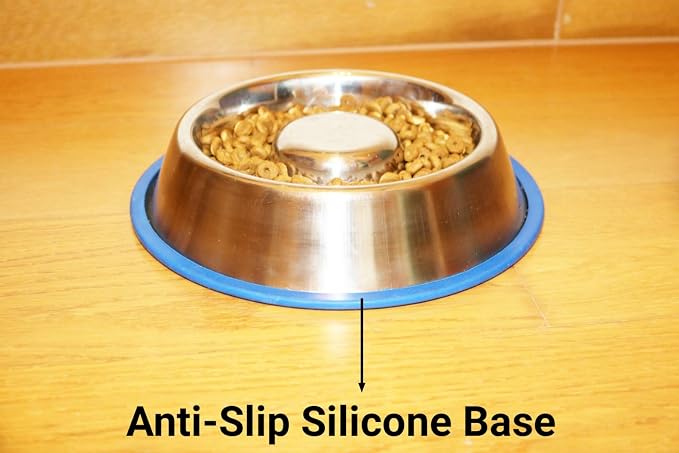 Mr. Peanut's Stainless Steel Interactive Slow Feed Dog Bowl with a Blue Silicone Base, Fun Healthy Bloat Stop Feeder (Medium) - Image 3