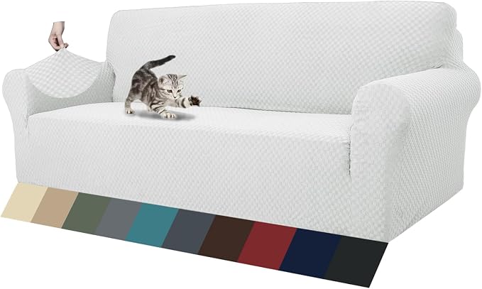 ZNSAYOTX 1 Piece Jacquard Couch Covers for 3 Cushion Couch High Stretch Sofa Cover for Pets Dogs Anti Slip Extra Large Sofa Slipcovers Furniture Protector (X-Large, White) by ZNSAYOTX