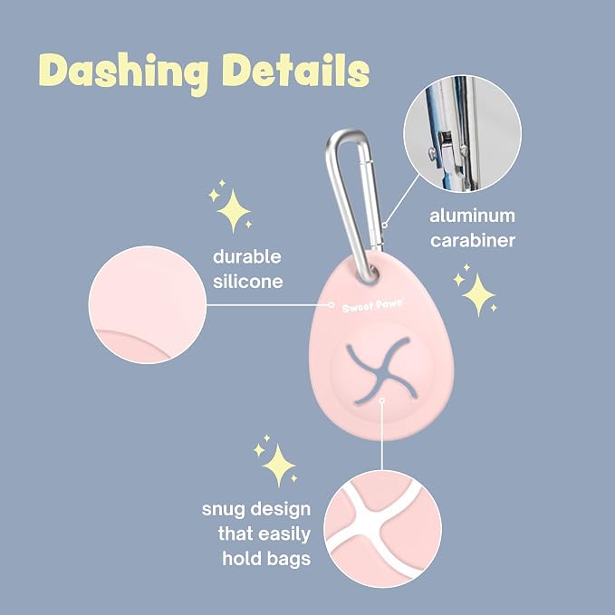 Dog Poop Bag Holder Charm Duo – Hands-Free Carry of Used Poop Bag, Durable Eco-Friendly Silicone Dog Walking Accessory with Carabiner Clip, Blush Pink & Lavender - 2 charms included - Image 3