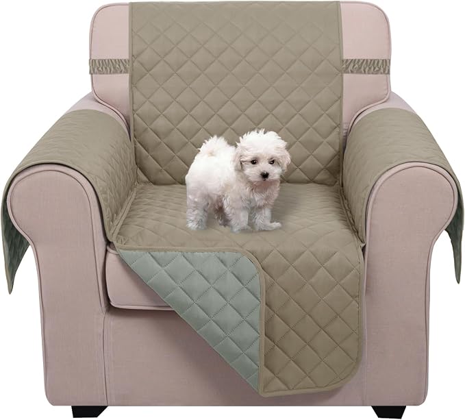 U-NICE HOME Reversible Recliner Chair Covers, Khaki/Light Grey | 23''Armchair Cover for dogs Washable, Pet Friendly, Elastic Straps, Water Repellent, Diamond Quilted by U-NICEHOME