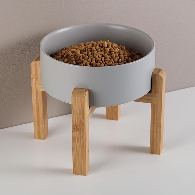 Grey Raised/Elevated Ceramic Dog Bowl for Medium Large Sized Breeds,Large Dog Food Water Bowl with Stand,8 in Non Slip Heavy Weighted 1800ml/ 7.6 Cups/60 OZ - Image 5