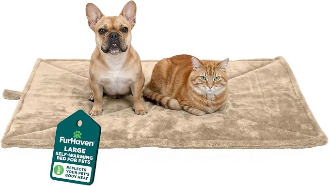 Furhaven ThermaNAP Self-Warming Cat Bed for Indoor Cats & Large/Medium Dogs, Washable & Reflects Body Heat - Quilted Faux Fur Reflective Bed Mat - Cream, Large by FurHaven