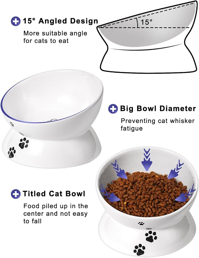 Y YHY Large Raised Cat Food Bowl, 7 Inch Tilted Elevated Bowl, Ceramic Pet Food Bowl for Adult Cats and Medium Dogs, Anti Vomiting, Protects Pet's Spine, Dishwasher Safe - Image 2