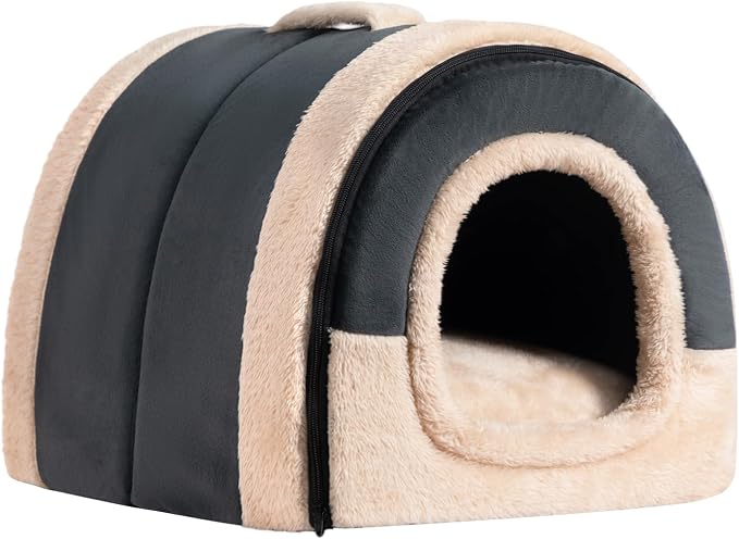 Hollypet Cat Bed Cave for Indoor Cats for Pets up to 20 lbs, Dark Gray | Warm Cat Arched Cave Bed Condo, Covered Kitty House with Removable Washable Cushion, Cozy Enclosed Pet Bed for Small Dogs - Image 2