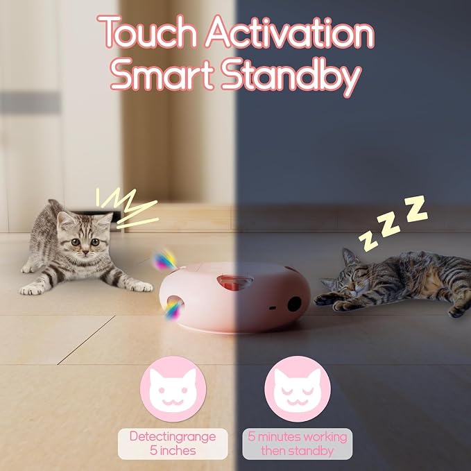 Interactive Cat Toy, Pink | Electric for Moving Concealed Feathers, Smart Sensor 7 Holes Whack a Mole Feather Toy, USB Charge Automatic - Image 3