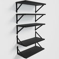 Wall Shelves 7.3" Deep Solid Paulownia Wood (Black, Set of 5) | 15mm Thick, Wider & Longer & Stronger, Easy to Install, Floating Shelf for Room Wall, Bathroom Bedroom Office Organizer by COCOYA