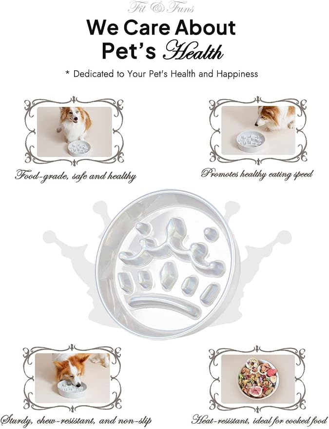 LE TAUCI Dog Bowls Slow Feeder Ceramic, 1.5 Cup Slow Feeding Bowl for Small and Medium Breed, Puzzle Dog Food Bowl for Fast Eater, Crown Silver - Image 3