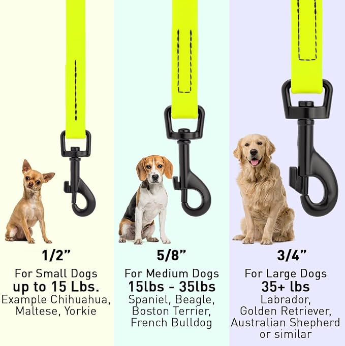 Dogline Biothane Waterproof Dog Leash Strong Coated Nylon Webbing with Black Hardware Odor-Proof Easy to Clean High Performance for Small or Large Dogs Made in USA 4 or 6 ft Lead, Safety Yellow - Image 3