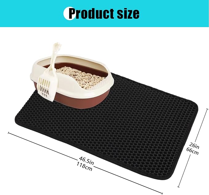 Cat Litter Mat 26"x46.5", Double Layer Waterproof Litterbox Mat, Black | Non-slip backing, washable for easy cleanup, traps stray litter with waterproof honeycomb large grid that is urine-proof. - Image 4