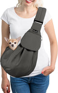 SlowTon Dog Carrier Sling - Thick Padded Shoulder Strap Adjustable, Grey S | Dog Carriers for Small Dogs, Puppy Carrier Purse for Pet Cat with Front Zipper Pocket Safety Belt Machine Washable by SlowTon