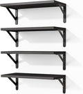 Fixwal Wall Floating Shelves for Home Decor (Black, Set of 4, 16.5 Inch) | Wood Shelves, Natural Grain, 40Lb Capacity, Sturdy Triangle Brackets, Versatile for Any Room by Fixwal