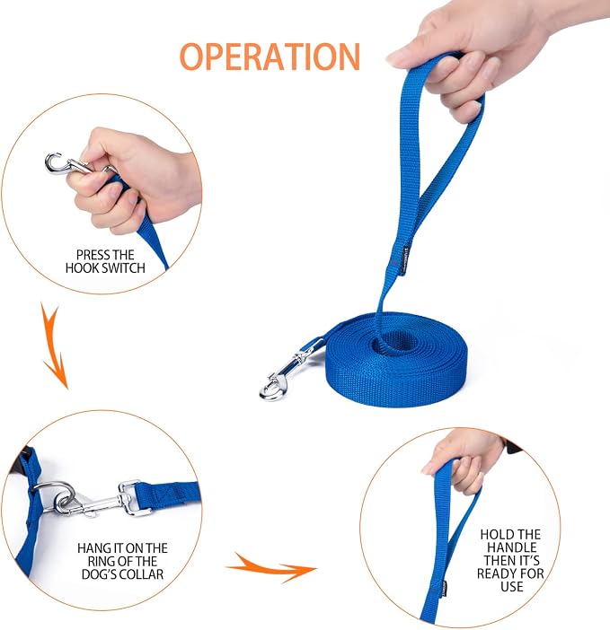 Strong Durable Nylon 15ft Long Dog Training Leash, Traction Rope, 1 Inch Wide, for Small and Medium Dog (Blue, 15 Feet) - Image 5