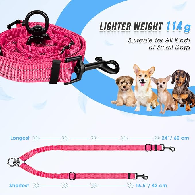 AUTOWT Double Dog Leash, No Tangle 360°Swivel Rotation Reflective Lead Attachment Adjustable Length Dual Two Dogs Lead Splitter, Comfortable Shock Absorbing Walking Training for 2 Dogs - Image 3