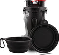 Dog Travel Water Bottle Collapsible Bowls, 2 in 1 Pet Food Container with Collapse Bowls, Outdoor Portable Water Bowls for Walking, Traveling, Camping and Hiking (Black) by Guardians
