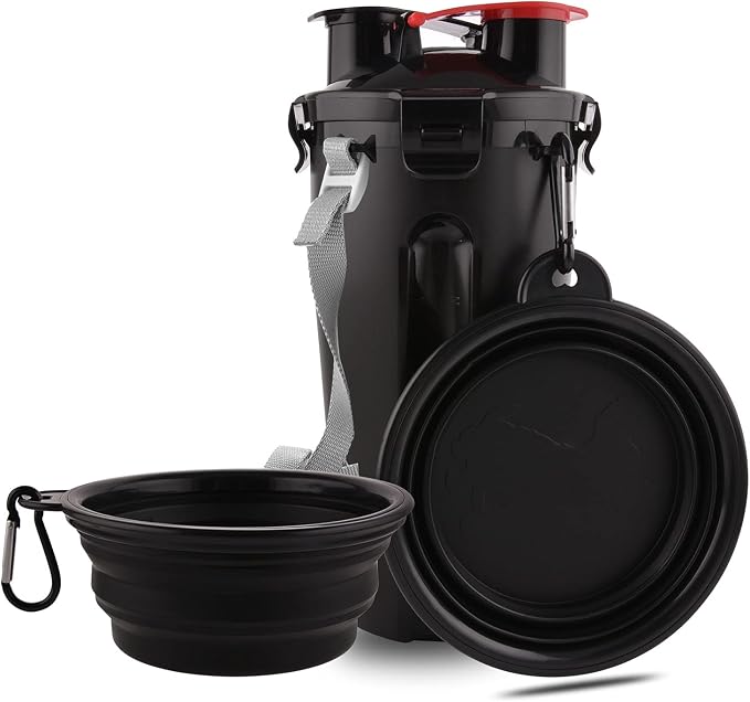 Dog Travel Water Bottle Collapsible Bowls, 2 in 1 Pet Food Container with Collapse Bowls, Outdoor Portable Water Bowls for Walking, Traveling, Camping and Hiking (Black) by Guardians