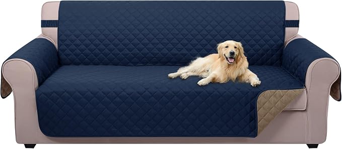 U-NICE HOME Reversible Sofa Cover Couch Cover for Dogs, Navy/Taupe | 68''Sofa Mat Washable, Pet Friendly, Elastic Straps, Water Repellent, Furniture Protector for 3 Cushion Couch by U-NICEHOME