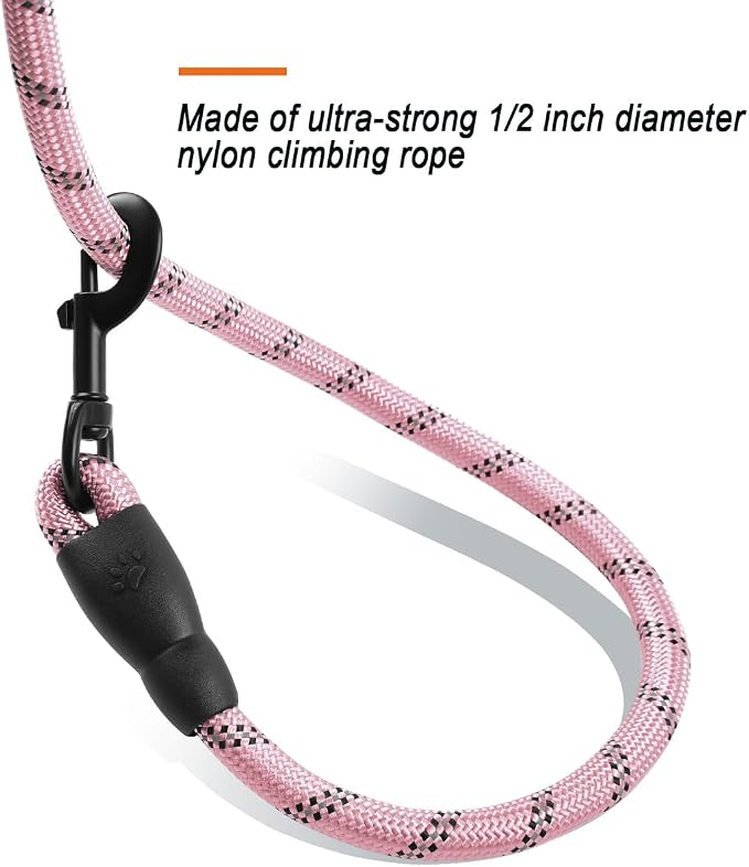 BARKBAY Dog Leashes for Large Dogs Heavy Duty Dog Leash 4/5/6 FT with Comfortable Padded Handle and Highly Reflective Threads for Medium Large Dogs Walking Training Running (4FT-1/2,Baby Pink) - Image 4