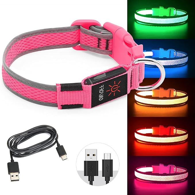 BSEEN Light Up Dog Collars - Reflective LED Dog Collar, Adjustable Puppy Collar, Rechargeable Dog Camping Gear Dog Collar Light for Small Medium Large Dogs (Large, Pink) - Image 9