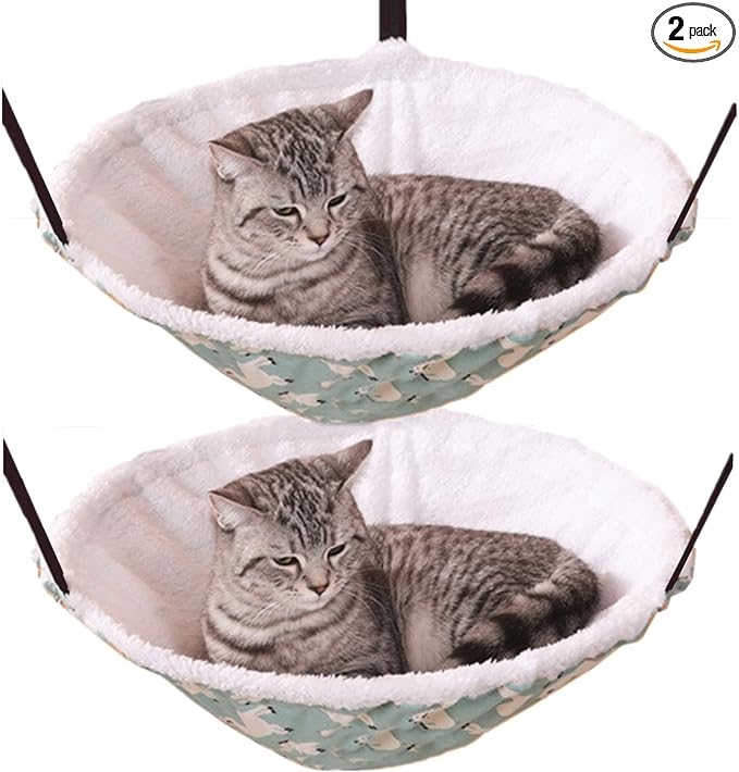 SHENGOCASE 2-Pack Cat Hammock Lounge Cat Hanging Bed for Cage Kennel Chair with Metal Frame, Adjustable Straps (Cyan) by SHENGOCASE
