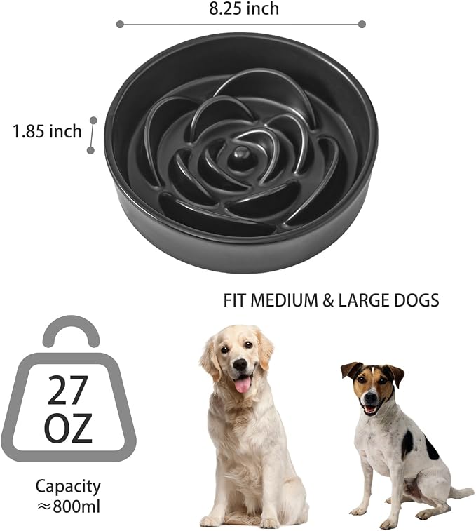 8.25'' Ceramic Slow Feeder Dog Bowls - Petal Shape Modern Dog Food Dish for Medium and Large Breeds, Puzzle Maze Bowl to Slow Down Eating, Anti-Gulping, Dishwasher & Microwave Safe, Black - Image 3