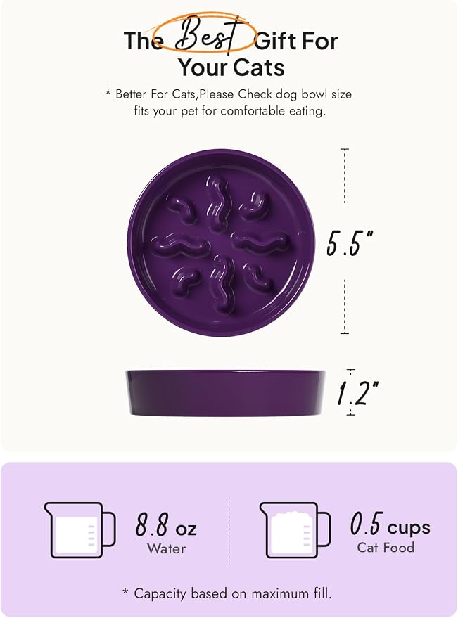 LE TAUCI PET Ceramic Slow Feeder Dog Bowls Small Breed, 0.5 Cups Dog Food Dish for Fast Eaters, Puzzle Bowl for Small Dogs and Cats, 5.5 Inch-Purple - Image 4