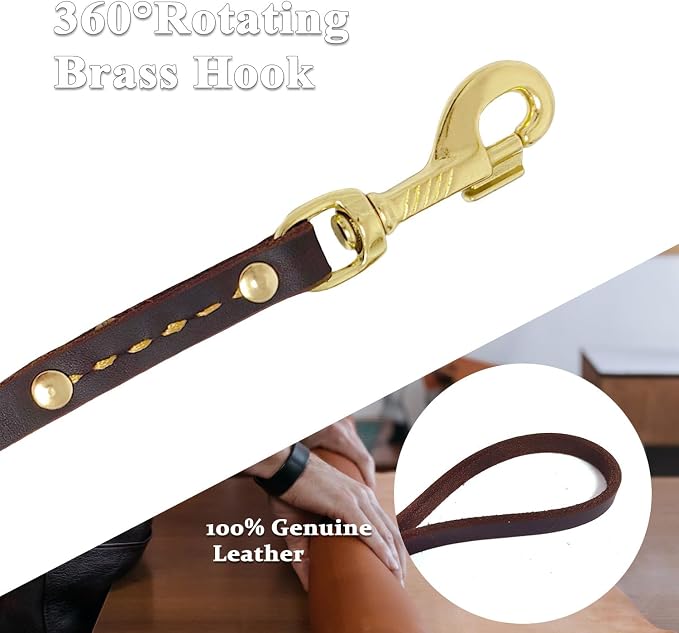 Heavy Duty Leather Dog Leash 6 ft x 3/4 inch, Genuine Leather Dog Training Leash, Soft and Strong Leashes for Medium and Large Dogs Brown - Image 4