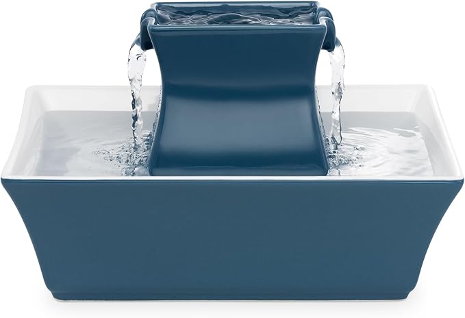 PetSafe Cat and Dog Water Fountain - Automatic Water Dispenser - Drinkwell Pagoda Ceramic Fountain for Pets - Filter Included - Blue - 70 oz, Model:PWW00-14898 | 2 Falling Water Streams Encourage Hydration, Cat & Small Dog Water Fountain, Carbon Filter... by PetSafe