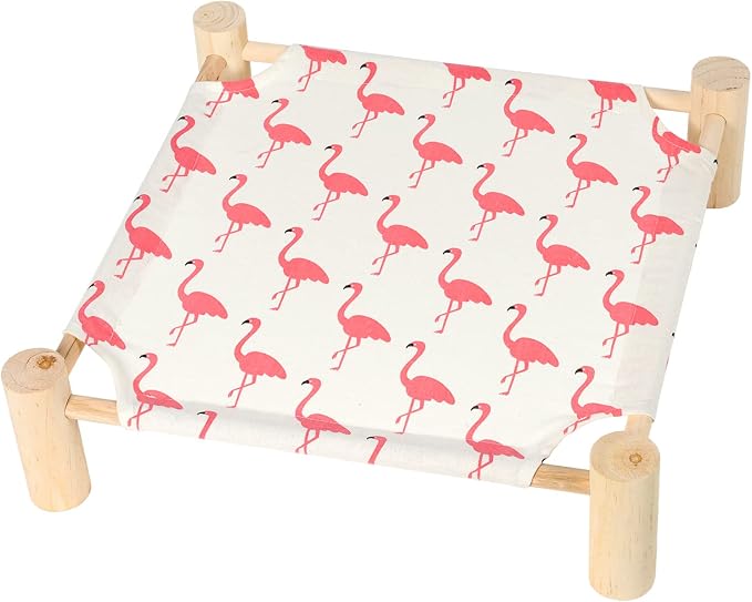 Patas Lague Cat Hammock Bed Small Eleveted Dog Bed 19x19 in Flamingo | Brethable Wooden Pet Bed, Cooling Rabbit Cot, Outdoor Cat Furniture For Summer by PatasLague