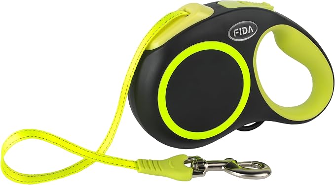 Fida Retractable Dog Leash, Reflective 16ft Heavy Duty Pet Walking Leash for Medium/Large Dog up to 110 lbs, Tangle Free. One-Hand Brake (Large, Neon Yellow) by Fida