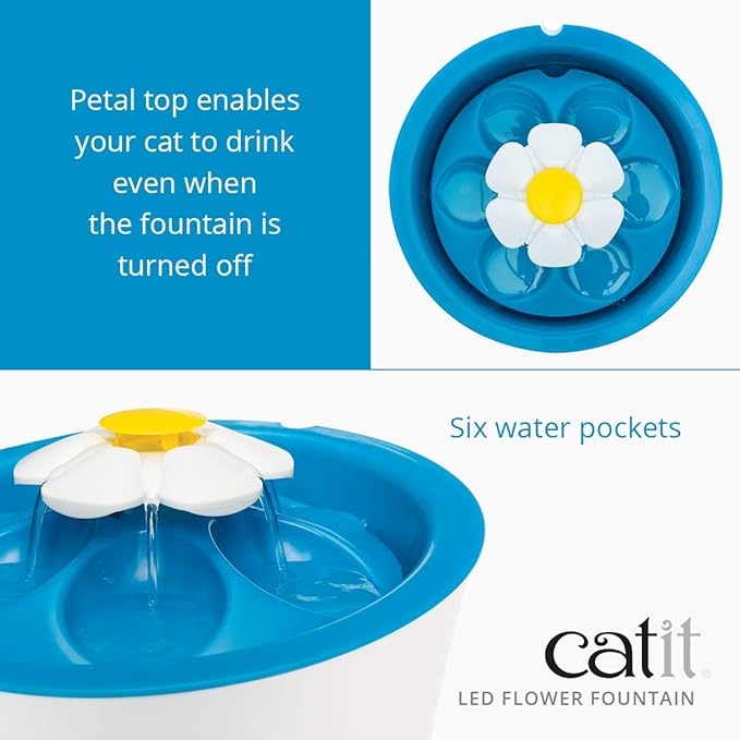 Catit LED Flower Fountain with Triple Action Filter, Cat Drinking Water Fountain, Blue, 3 L, 9.0 x 8.3 x 7.7 Inches(Pack of 6) - Image 2
