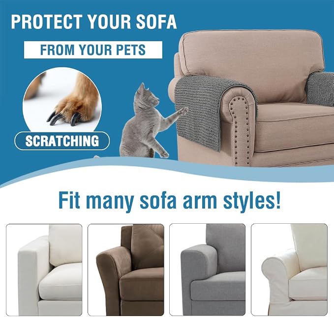 H.VERSAILTEX Plush Chenille Couch Armrest Cover 2 Packs Thick and Soft Sofa Covers Furniture Protector Cover for Pets (27.5" x 27.5", Grey) - Image 6