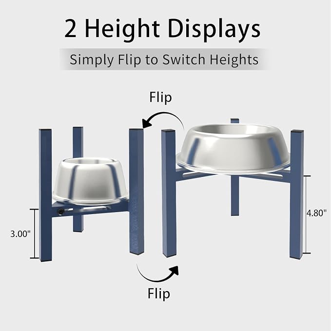 Elevated Cat Bowl Stand Good for Senior Cats Digestion Arthritis Relief - Adjustable Metal Feeder Riser, Fits 5.1-7.45” Round Bowls (No Bowls)（Blue） - Image 5