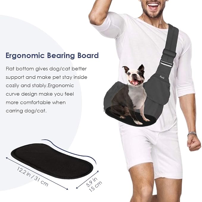 Lukovee Pet Sling, Small Pet Carrier, Hard Bottom Support & Safety Hook | Adjustable Drawstring Opening, Comfortable Padded Shoulder Strap, Zipper Pocket, Dog Slings Purse for Small Dog Cat ,Black-BN - Image 4