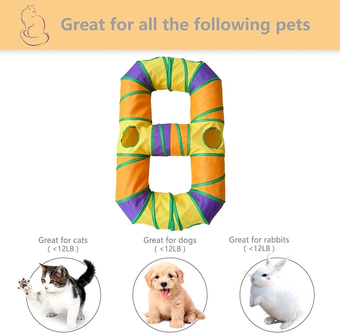 8-Shaped Cat Tunnel Toy Interactive Foldable Playhouse Maze Toys for Cats, Kittens, Rabbits & Small Pets with Playing Balls Collapsible Play Tube for Indoor Fun & Exercise (Multicolor) - Image 3