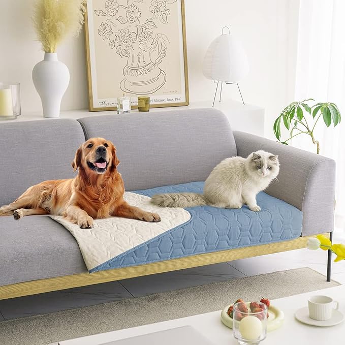 Tcksstex Waterproof and Anti-Slip Dog Bed Cover and Pet Blanket Sofa Pet Bed Mat ，car Incontinence Mattress Protectors Furniture Couch Cover for Most Cats Dogs, Pets（30x70-Stoneblue） by TcksstexFauxFurDogBedCover