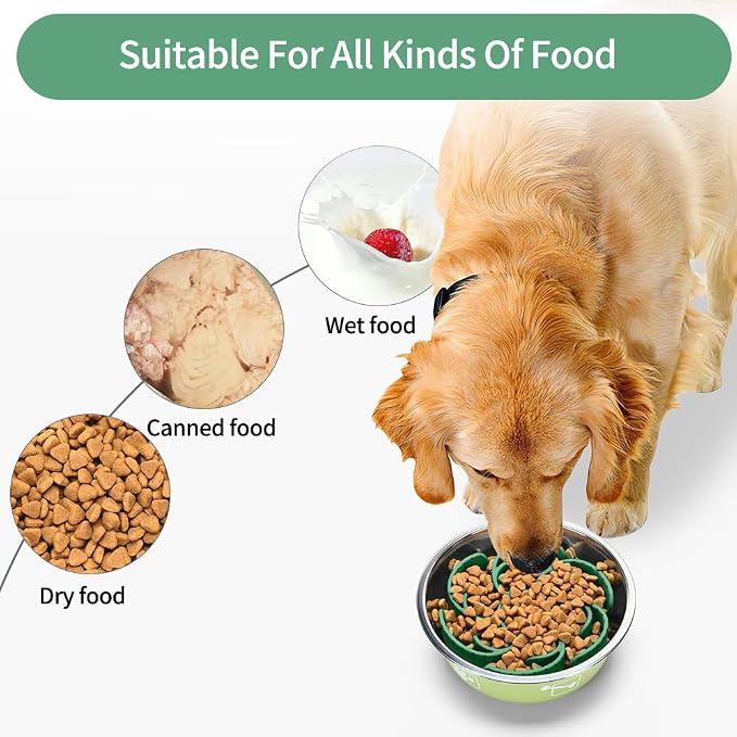Slow Feeder Dog Bowls Insert,Third Generation upgradedSuper Firm Eating Bowl（Cuttable） for Large Breed and Medium Small Size Compatible with Regular Elevated Metal Glass Dog Bowl (Green) - Image 4