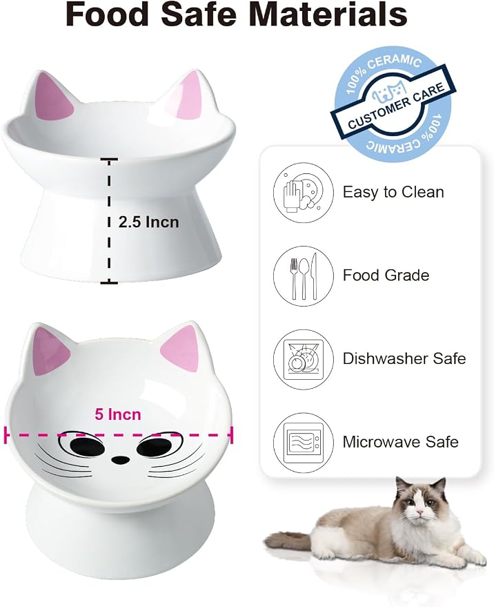ABRUTY Cat Food Bowl, 5 OZ Ceramic Elevated Kitten Water Bowl, 15° Tilted Raised Pet Feeder, Anti Vomiting and Whisker Friendly Dishes for Fat Faced, Cat, Kitten, Small Dog - Image 3