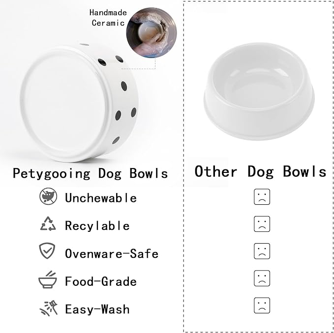 Petygooing Elevated/Raised Ceramic Dog Bowl for Small Breeds, Dog Food Water Dish with Stand,Pet Feeding Bowl with Anti Slip Rubber for Cats and Small Dogs Puppy 13.5 OZ (5.1In / 1.7 Cups) Black Dot - Image 5